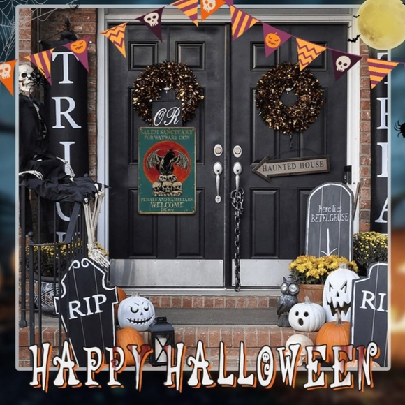 NEW Halloween "Salem Sanctuary For Wayward Cats" TIN sign 12"x8" - Picture 4 of 6